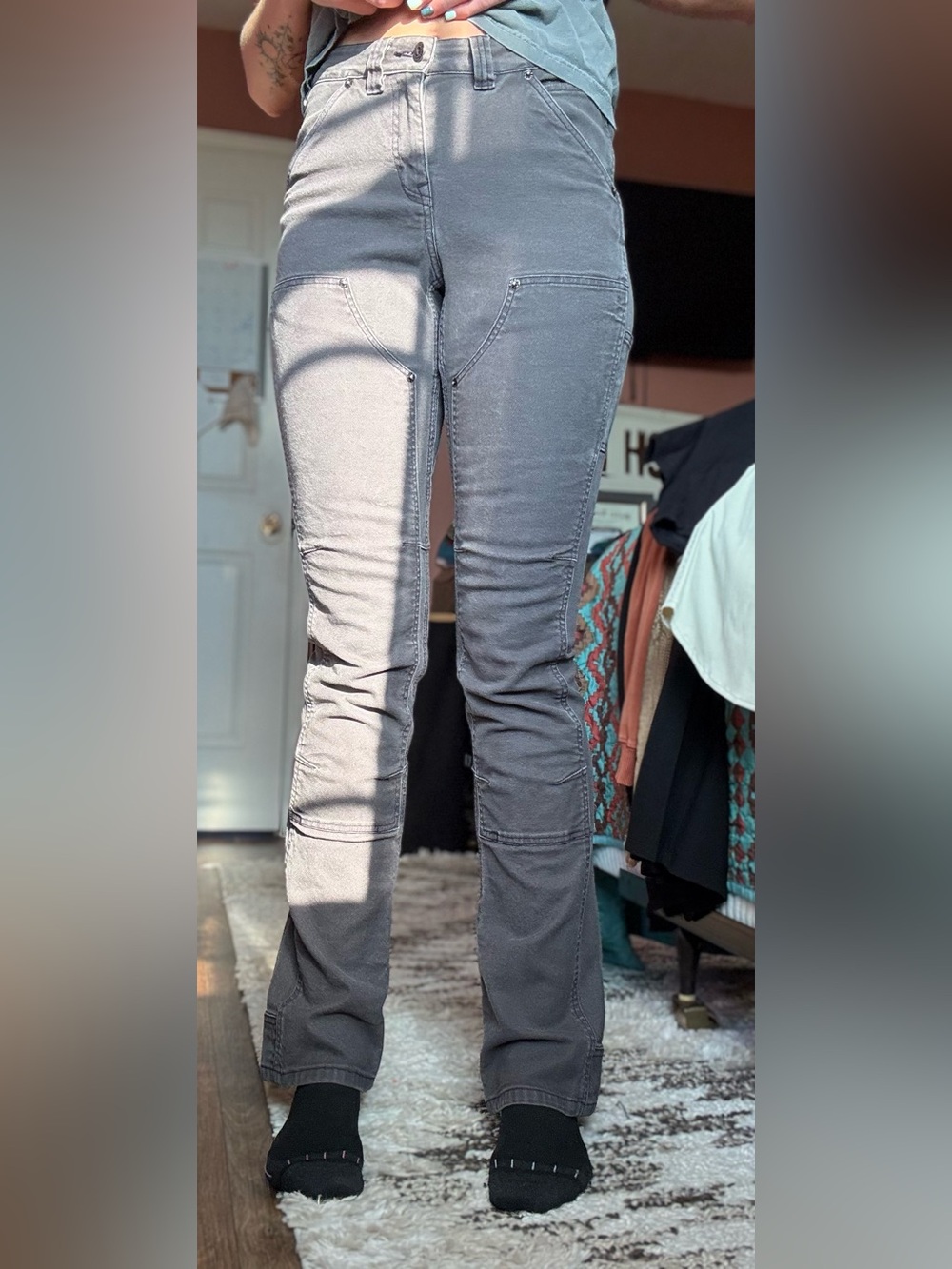 Extra Long Gray Utility Jeans with Panel Detailing
